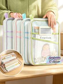 A4 Double-Layer Nylon Mesh Sorting Bags, Large Capacity Thickened L-Shaped Document Bags, Suitable For Students - Portable Backpack With Zipper And Handle, Can Be Used For Classroom Subject Classification And Homework Storage, School Supplies - A - View 1