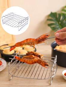 1PC Stainless Steel Air Fryer Skewer Rack With Sticks, Multi-Layer Square Barbecue Grill Stand, Detachable Raised Support Frame, Heat Resistant Non-Rust Roasting Accessory For Meat Vegetable Skewers, Easy Clean Kitchen BBQ Cooking Tool - Silver - View 5