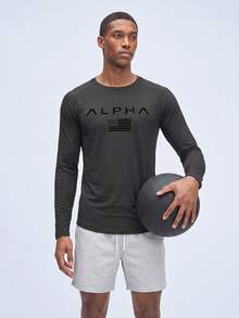 Nelvento Soul Men Black Letter Graphic Raglan Sleeve Sports Tee,Summer Athleisure Gym Workout Tops,Long Sleeve Breathable Fitted Crew Neck Compression T-Shirt - Black - View 6