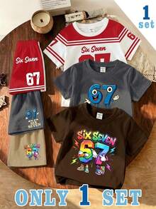 Souflis Souflis 1 Random Set, Khaki Casual Creative Gradient  Lightning Pattern T-Shirt And Matching Set, - Multicolor - View 1