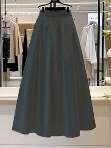 Franclia Women's Solid Color Elegant A-Line Pleated Skirt, Suitable For Commuting - Grey - View 4