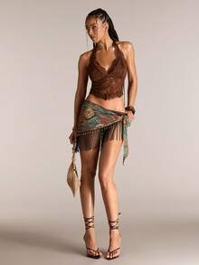 ACID BLVD Spring/Summer Country Valentine's Day Women's Fashionable Sexy Lace Halter V-Neck Camisole - Brown - View 7