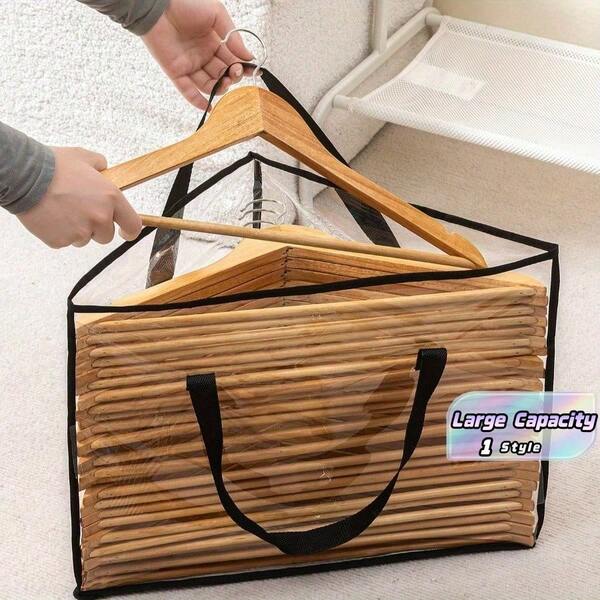 1pc Non-Woven Fabric Triangular Hanger Storage Bag, With Bottom Support Pad, Sturdy , Can Hold Up To 40-60 Hangers Of Different Sizes, Suitable For Wardrobe, Drying Rack, And Home Storage