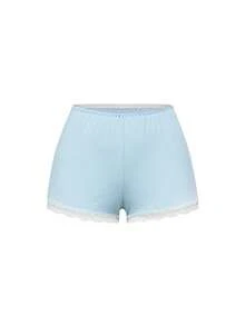 ROMWE Ribbed Lace Camisole & Shorts Lounge Set - Blue - View 7