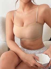 Napfluff 1pc Seamless Apricot Strapless Bra For Women - Apricot - View 3