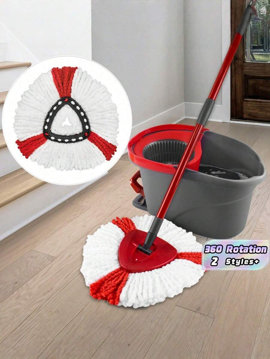 3/6PCS Microfiber Spin Mop Replacement Head Compatible With Triangle 360 Degree Rotating Mop Durable Absorbent Easy Install For Floor Tile Hardwood Home Cleaning Supplies Must Have - Red and White - View 1