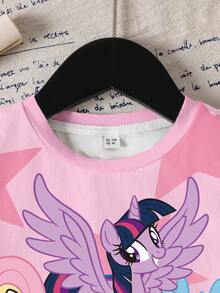 My Little Pony X SHEIN Young Girl Cartoon Print Casual Daily Short Sleeve T-Shirt - White - View 3