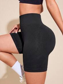SHEIN Women's Solid Color Casual Versatile Daily Travel Sports Shorts - Black - View 5