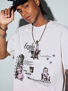 Men's Summer Short Sleeve Letter & Hollow Print Round Neck Loose T-Shirt - White - View 7