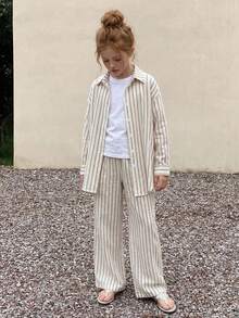 Hapijoa Tween Girl Vacation Casual Striped Shirt And Pants Set - White - View 3