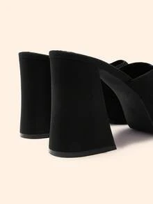 CUCCOO BASICS Women's Mule Sandals, Minimalist Square Toe Design, Wide Single Strap Covering Instep, Thick Chunky Heel Suitable For Commuting - Black - View 4