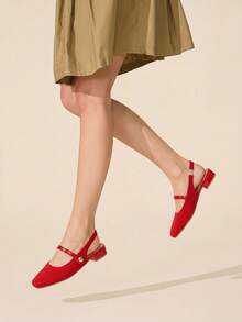 CUCCOO BASICS Women Shoes Women's Fashion Flat Bottom Belt Basic Simple Commuter Mary Jane To Work Women's Flat Bottom Shoes - bright red - View 6