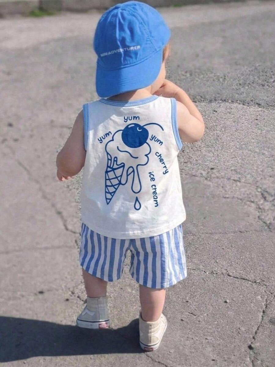 Baby Boy Casual Minimalist Soft Comfortable Outfit Set Suitable For Spring And Summer - Multicolor - View 1