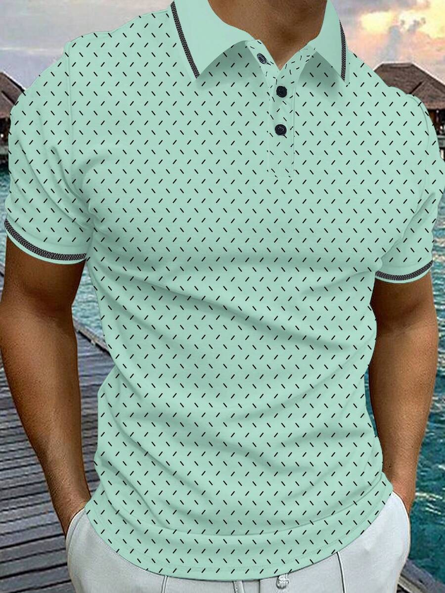 Manfinity Homme Men's Plus Size Casual Short Sleeve Polo Shirt, Summer - Green - View 1