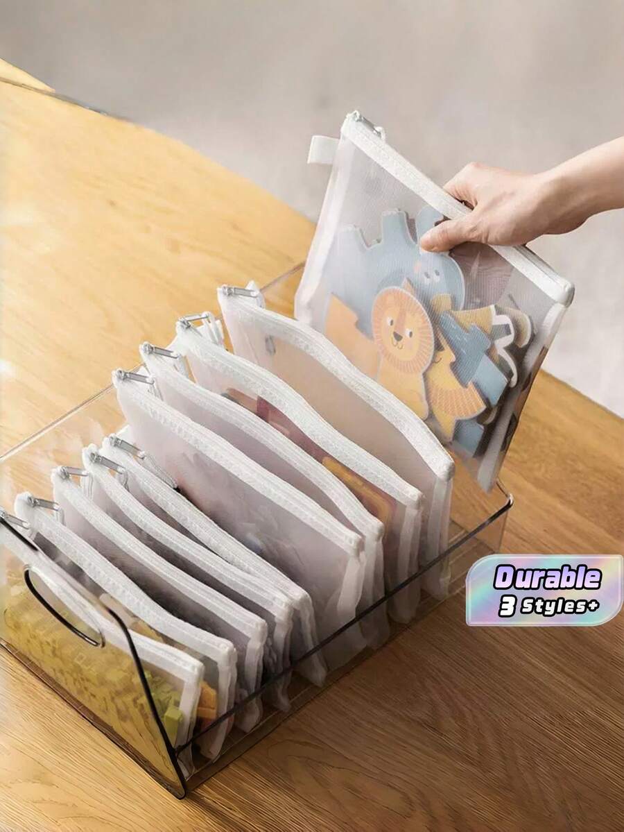 Set Of 12 High-Capacity Mesh Zipper Bags In Three Sizes-Suitable For Office Documents, Transparent Storage, Pencil Cases, Puzzle Storage, And Portable Travel Organization; Also Makes A Great Graduation Gift. - Sets - View 1