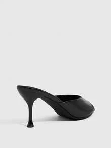 CUCCOO SZL Women's High-Heeled Mules Shoes, Round-Toed Open-Toed High Heels, Slip-On Heelless Mules Sandals, Commuting, Dress Shoes - Black - View 3