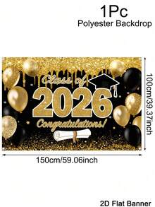 1件 2026畢業橫幅背景布，適用室內外牆面裝飾，高中大學畢業派對居家裝飾 - 黑金-02 - 查看 3