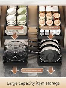 Rak Penyimpanan Peralatan Masak & Panci Stainless Steel dengan Kotak Penyimpanan Tutup Geser, Cocok untuk Semua Musim, Dirancang untuk Pemasangan di Bawah Kabinet, Sekat yang Dapat Diatur untuk Kabinet Dapur dan Perlengkapan Kue - MultiWarna - View 13