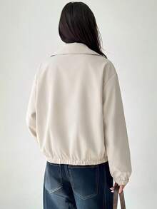 Aloruh 女款素色長袖單排扣休閒夾克 - 米色 - 查看 2