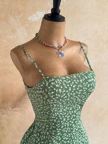 Soleia WYWH Urlaub Frühjahrsferien Kleid mit kleinem Blumenmuster Trägerkleid - Minzgrün - Übersicht 3