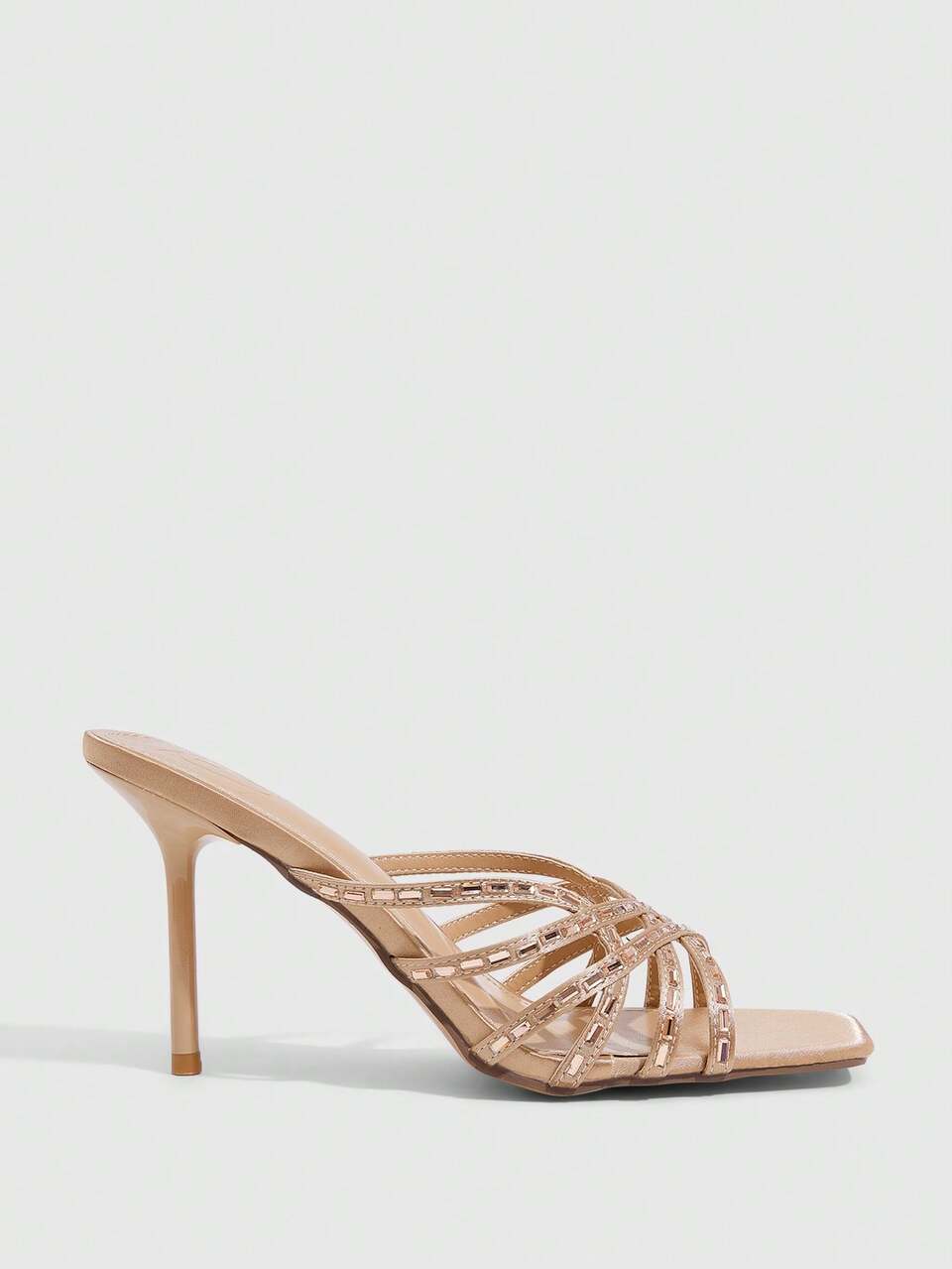 CUCCOO SZL Elegant Rose Gold Rhinestone Heeled Mules For Women