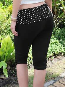 ROMWE Avant ROMWE X Isabelle Nguyen Spring/Summer Millennium Sicilian Holiday Vintage Polka Dot Patchwork Ruched Skinny Women 3/4 Pants - Black - View 5