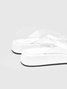 HighSole 春夏新款女款露趾厚底增高涼鞋，適合購物、海邊度假 - 透明白色 - 查看 5