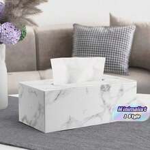 White Marble Texture Paper Towel Box, Pu Leather With White Stitching Tissue Box Holder, Bathroom Organizer, Bathroom Decor, Fall Decor, Back To School - White Marble - View 2
