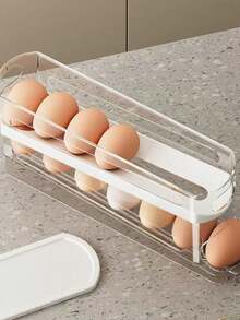 1pc Automatic Double Layer Egg Rack Holds 12 To 14 Eggs Hinge Sliding Design Keep Eggs Fresh Non Food Contact Plastic Material Fridge And Kitchen Storage Organizer - Multicolor - View 5