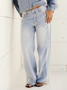 Maju Mazalli Women's Casual Everyday Denim Jeans With Contrast Side Panels Fall - Light Wash - View 5