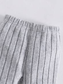 SHEIN 2件組韓式羅紋刷毛質感新生兒寶寶卡通熊刺繡運動衫長褲套裝，可愛休閒灰色秋季款 - 灰色 - 查看 8