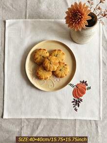 Cirelle 1/2/4 Pcs Embroidered Pumpkin Cloth Napkins, Off-White Fall Harvest Dinner Napkins With Orange Pumpkin Embroidery, Washable Reusable Cloth Napkins For Dining Table Decor - Multicolor - View 3