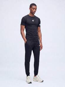 Nelvento Soul Men's Wing Print T-Shirt And Pants Sports Set, Gym Black - Black - View 1