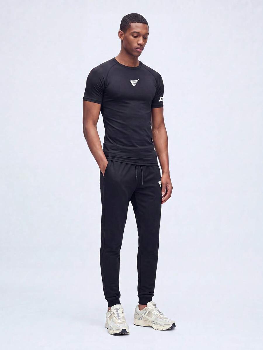 Nelvento Soul Men's Wing Print T-Shirt And Pants Sports Set, Gym Black - Black - View 1
