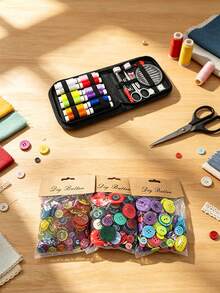 Kit de costura portátil para el hogar, kit de herramientas de costura multifuncional con botones surtidos para combinar, ideal para entusiastas del DIY - Multicolor - Ver 2
