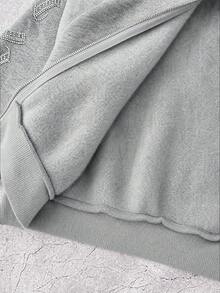 SHEIN 青少年女孩哥德風文字鑲鑽短版拉鍊連帽衛衣，秋冬長袖上衣，畢業穿搭，開學穿搭 - 灰色 - 查看 9
