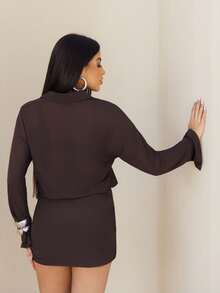 Maju Mazalli 2025 Women's Fashionable Solid Color Front Button Mini Dress Elegant - Coffee Brown - View 2