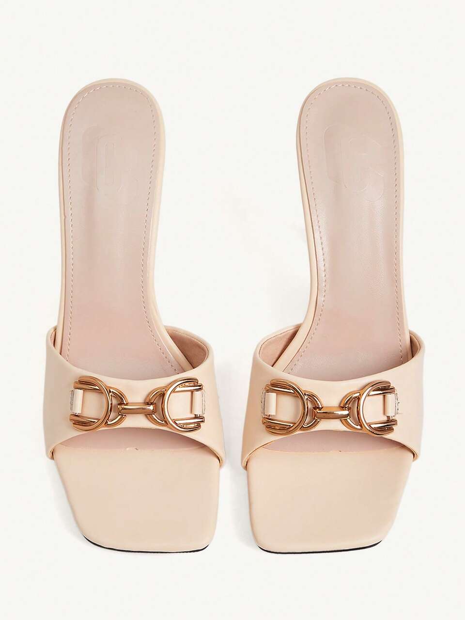 CUCCOO SZL Women Shoes High Heel Slippers Square Toe Metal Buckle Sexy Fashion Apricot PU High Heel Sandals Dating Shopping Party Valentine's Day