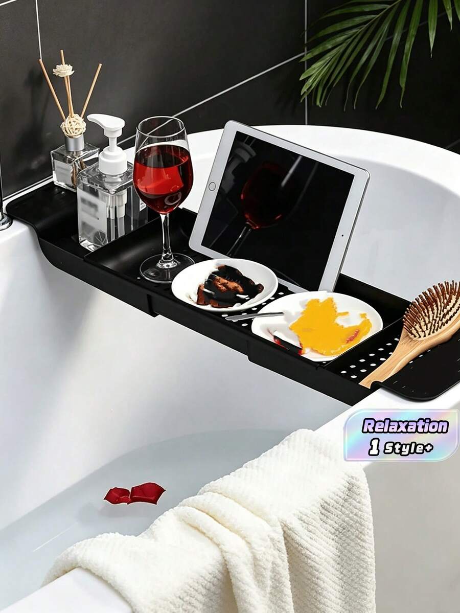 1PC Adjustable Bathtub Tray, Space-Saving Expandable Shelf, Durable Waterproof Organizer, Stylish Bathroom Caddy With Multifunctional Storage, Easy To Install, Bathroom Fish Tank Accessories - multicolor - View 1