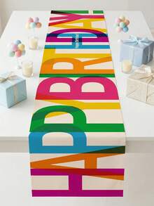 1 Piece Happy Birthday Table Runner Colorful Rectangular Polyester Fabric Party Tablecloth For Indoor Outdoor Family Celebration Decor Backdrop - Multicolor - View 6