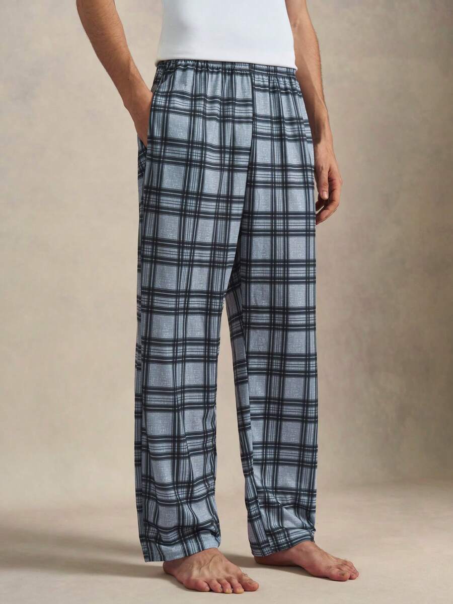 EverLounge Men's Plaid Casual Daily Home Wear Long Pants - Light Grey - View 1