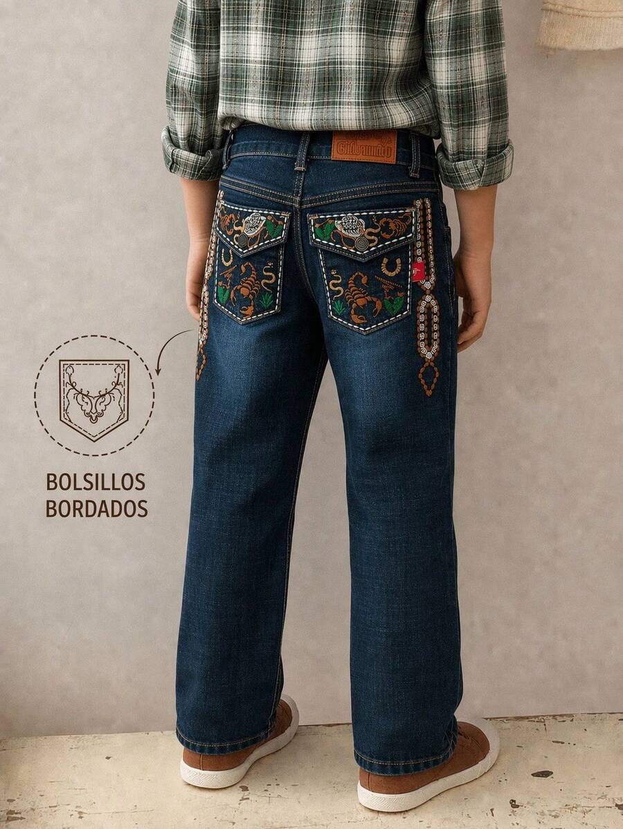 Cross Kids Pants With Embroidery In Back Doors - Blue - View 1