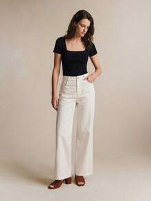 Poéselle Pantalones de pierna ancha de talle alto - Blanco - Ver 5