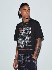 Modcrash Men's Summer Letter Print Casual Versatile Daily Short Sleeve T-Shirt - Black - View 6