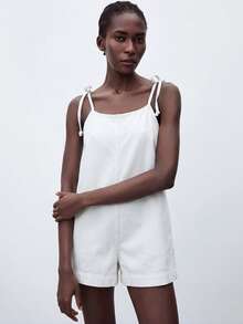 Maija Women's Denim Overalls And Jumpsuit Casual Fitted Suspender Short Romper Blue Fall - White - View 5