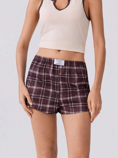 Loungeista Women's Casual Patch Print Denim Patchwork Elastic Waist Shorts