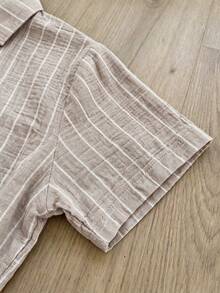Franclia Women's Striped Short Sleeve Top And Shorts Casual Daily 2 Pieces Set - Khaki - View 4