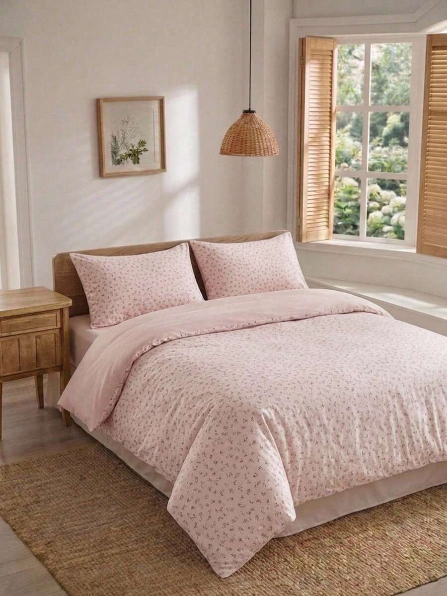 Cirelle 3件組粉色花卉被套組,柔軟微纖維可正反面使用花卉床品套件,含拉鍊封口與2個枕套,可愛小碎花被套(不含被芯) - 淺夢 - 查看 1