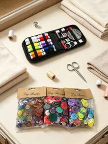 Kit de costura portátil para el hogar, kit de herramientas de costura multifuncional con botones surtidos para combinar, ideal para entusiastas del DIY - Multicolor - Ver 8