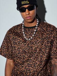 Modcrash New Leopard Print T-Shirt, Casual Dropped Shoulder Hiphop Style Round Neck Short Sleeve Top For Men - Yellow - View 7